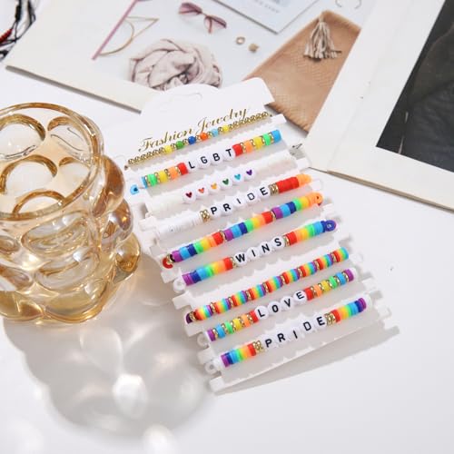 12pcs Halloween Heishi Beaded Bracelets for Women-Spooky Ghost & Pumpkin Party Favors Boho Stackable Polymer Clay Bead- Stretch Friendship Bracelet Set - style: LGBTQ 1-9pcs