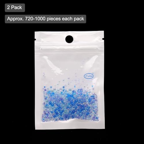 Iridescent Glass Tiny Bubble Beads, 0.4-3mm 20g No Hole Micro Mini Round Blue Water Droplets Beads - Applications: for Resin Filler, Nail Art, Dollhouse Bath Tub, 2-Pieces - color: Blue, size: φ0.4-3mm