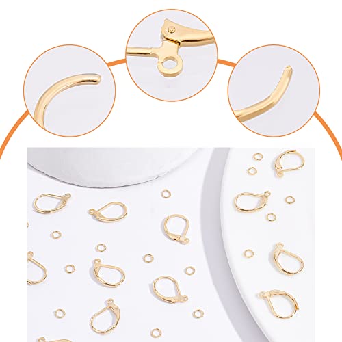 Beebeecraft 1 Box 20Pcs Leverback Earring Findings 18K Gold Plated French Earring Hooks 15.6x10mm Ear Wire Clip Earring Connector with 20Pcs Open Jump Rings for Jewelry Making - color: Gold Leverback Earring