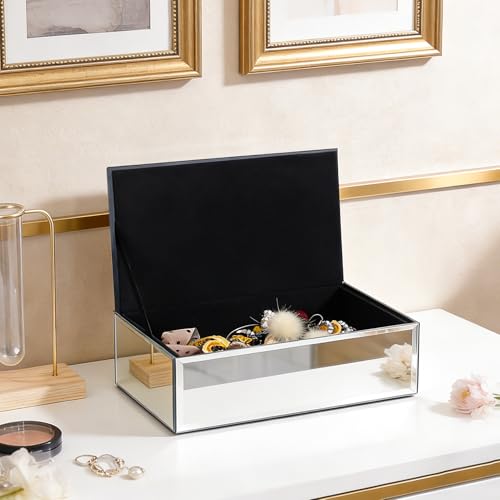 Luxury Mirrored Jewelry Box with Crushed Diamond - Glass Jewelry Box Organizer Storage Ring Holder Case for Women - size: A