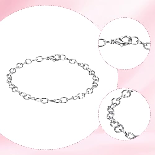 12 Pack DIY Charm Bracelet Chain Silver Chain Bracelets with Lobster Clasps Jewelry Making Bracelets Chains Metal Bracelet Link Chains Crafts Supplies for Women Men