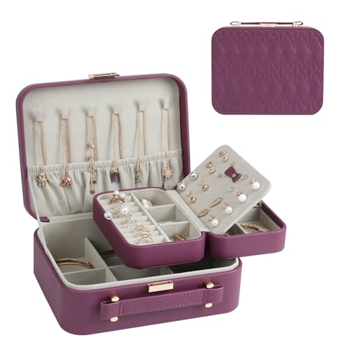 Jewelry Box for Women, Travel Jewelry Organizer Ladies Watch and Jewelry Case Travel Jewelry Case for Necklaces. (Burgundy Red) - color: Burgundy Red