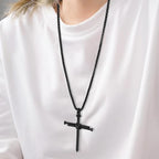 2 Pcs Vintage 3 Nail Cross Necklace for Men,24 Inch Stainless Steel Strength Bible Verse Pendant,Black Silver Gifts for Men