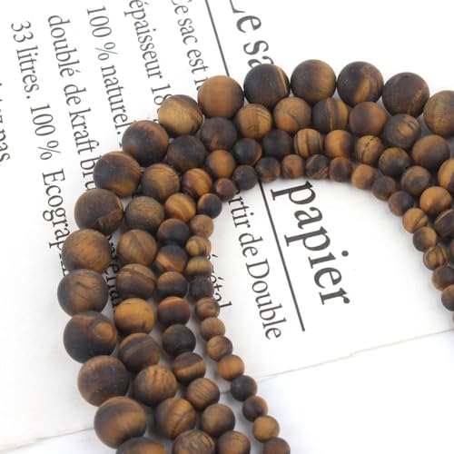 36pcs Natural Matte Tiger Eye Gemstone Beads，10mm Frosted Round Loose Stone Beads for Jewelry Making Earring Bracelet Necklace DIY Crafts - color: tiger eyes, size: 10mm