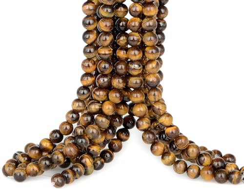 10mm 100pcs Natural Stone Beads Tiger Eye Round Genuine Stone Beading Loose Gemstone Hole Size 1mm DIY Charm Smooth Beads for Bracelet Necklace Earrings (Tiger Eye 10mm) - color: Tiger Eye, size: 10mm