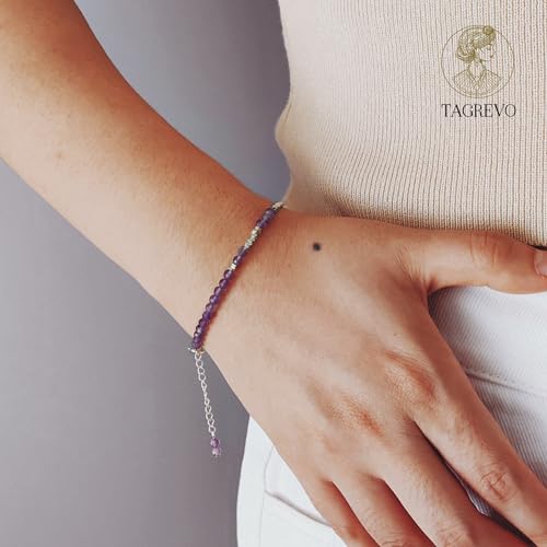 Natural Crystal Cut Bead Bracelet, 925 Silver Faceted Gemstone Jewelry for Women, Handmade Chakra Design Gift for Birthday Christmas Daily Wear - color: Purple Amethyst
