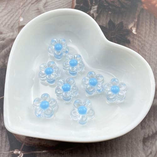 150Pcs Acrylic Flower Beads Candy Color Transparent Plastic Pastel Spacer Beads with Hole for DIY Crafts Wind Chimes Suncatcher Necklaces Bracelets Earrings Jewelry Making(Light Blue) - color: Light Blue
