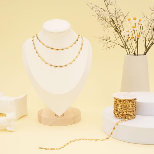 Jabogrii 13 Feet Gold Heart Chain for Jewelry Making Stainless Steel Craft Chain Spool DIY Jewelry Findings - color: Heart Gold