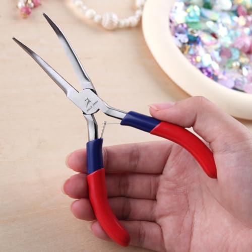 Bent Nose Pliers - Mini Jewelry Pliers with Comfort Grip Handles For Bending Wire & Gripping - style: Bent Nose Pliers with Smooth Jaw
