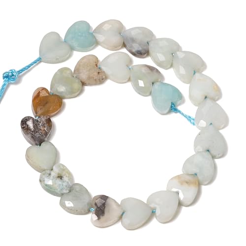 22pcs Faceted Heart Stone Beads Amazonite Pattern Bead 8mm Crystals and Healing Stones for Jewelry Making Supplies,Friendship Bracelet Kit,Love Gifts - color: Amazonite