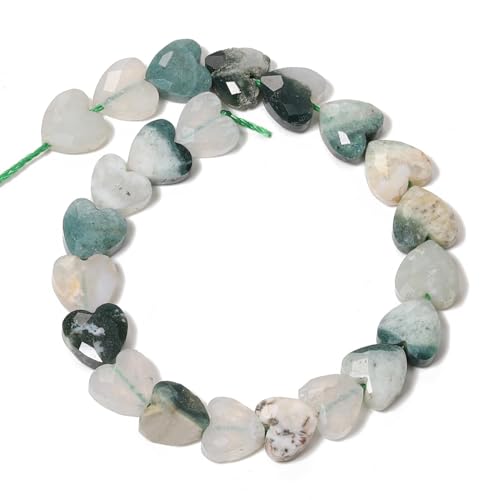 22pcs Faceted Heart Stone Beads Natural Tree Agate Bead 8mm Crystals and Healing Stones for Jewelry Making Supplies,Friendship Bracelet Kit,Love Gifts - color: Tree Agate