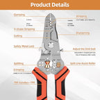 Wire Stripper Cutter Crimping Tool - 9 in 1 Wire Stripper Tool with Cutter Crimper Function AWG 22-10 Wire Cutters Pliers for Wire Splitting,Stripping,Cutting,Crimping, Clamping,Winding,Sharpening