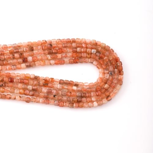 Faceted Natural Orange Sunstone 2-3mm Cube Square Loose Beads Gemstone Small Loose Beads Healing Crystal Energy Stone for DIY Jewelry Making 15" - color: Orange Sunstone