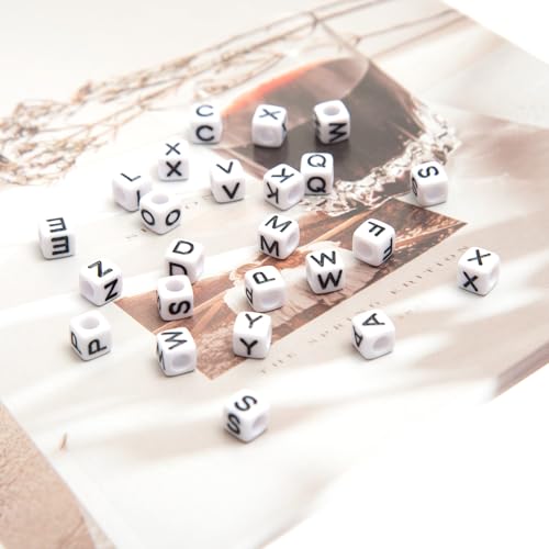 1000pcs Square White Letter Beads Acrylic 6x6mm Cube Beads for Bracelets Necklaces and Jewelry Making Alphabet Bead - color: White-Black