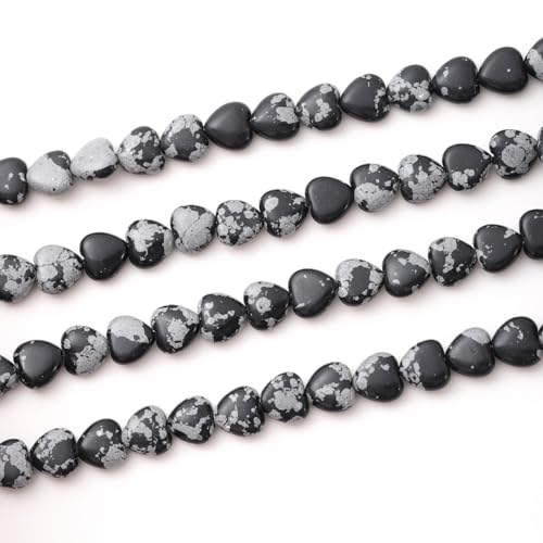 10mm Natural Snowflake Stone Beads Heart Shape DIY Loose Gemstone Energy Healing Crystal Charms for Jewelry Making Handmade - color: Snowflake