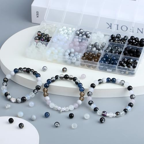 DUQGUHO 8mm Black Beads for Bracelets Black and White Glass Beads for Jewelry Making Glass Round Bead Necklaces DIY Crafts Kit 360PCS - color: 1-Black