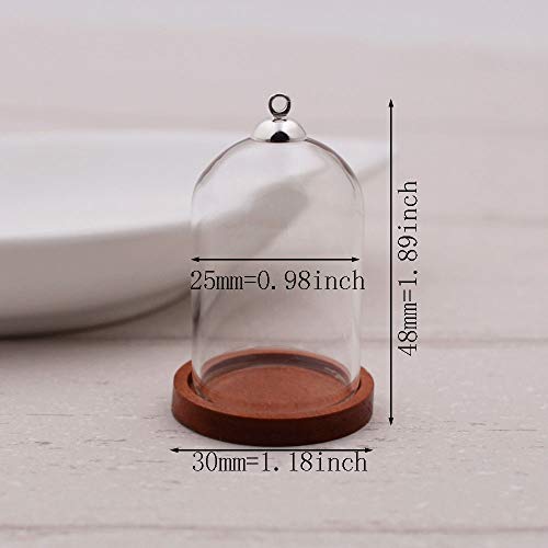 10-Piece Glass Dome Pendant Set with Wooden Base and Hollow Glass Cabochons (Red Coffee, 38x25mm) - size: 38x25mm Red Coffee
