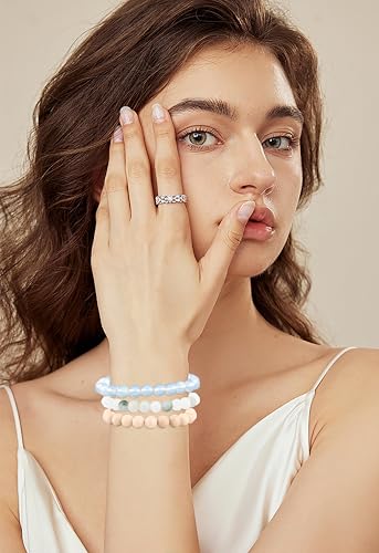 2/3-Pieces 4mm 6mm 8mm Natural Crystal Gemstone – Handmade Reiki Energy Healing Stretch Bracelets Jewelry for Yoga, Meditation, Unisex - color: 3 Pieces (Opalite&TianshanJade&WhiteFossilJasper), size: 8mm