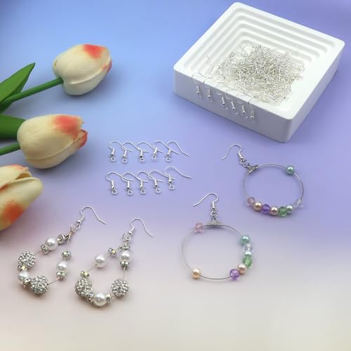 TOAOB 100pcs Earring Hooks Hypoallergenic French Ear Wires with Ball and Coil 18mm Silver Tone Fish Hook Earrings Making Supplies for DIY Jewelry Making - color: Silver