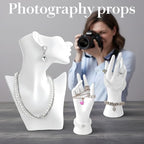 3 Pcs White Jewelry Display Mannequin Set Including Boutique Bust Holder and Hand Models Bracelet Ring Earring Showcase Display Holdor Stand for Boutique and Photography