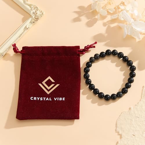 Crystal Vibe 8mm Beaded Bracelets For Women Men - Healing Crystal Bracelet - Adjustable Size - color: shungite