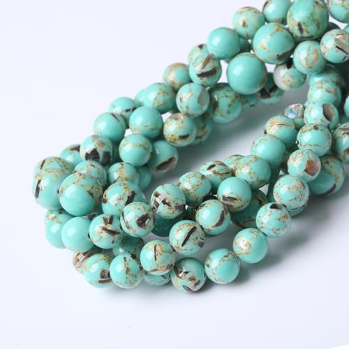 Gold Wire Turquoisee Stone Beads for Jewelry Making Gemstone Round Crystal Bracelet Necklace 1 Strand 15.5inch 4MM - color: Gold Wire Turquoisee, size: 4mm