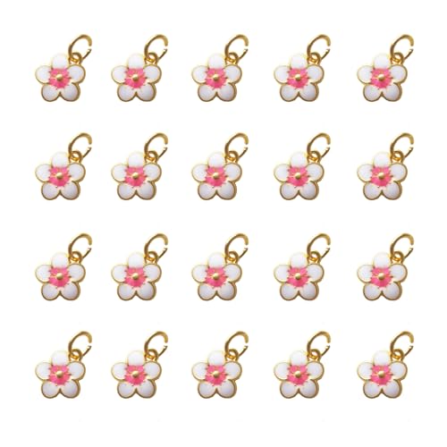 Xeahung 20 Pcs Double Sided Flower Charms Bulk for Jewelry Making Gold Flower Pendant for Bracelet Necklace Earrings Keychain DIY Crafts Crafting Christmas Birthday Gifts - color: White