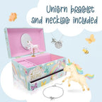The Memory Building Co Unicorn Musical Jewelry Box Plays Classic Melody, Storage Organizer Music Box for Kids Ages 6-12, MDF Wood w/ 2 Fabric Lined Ring Bracelet Necklace Treasure Compartments - style: Unicorn