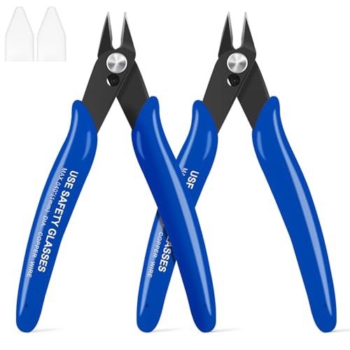 2 Pcs 170 5-Inch Flush Cutters, Micro Wire Cutters Spring Loaded, Sharp Zip Tie Cutter for Electronics, Jewelry, Precision Pliers for 3D Print Support, Models, Floral, Soft Copper, Blue - color: Blue