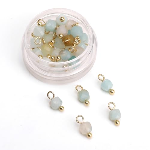 Beadia Natural Faceted Cube Stone Charms 4mm 30pcs with Untarnish Metal Accessories Loose Square Beads for DIY Jewelry Making - color: Amazonite