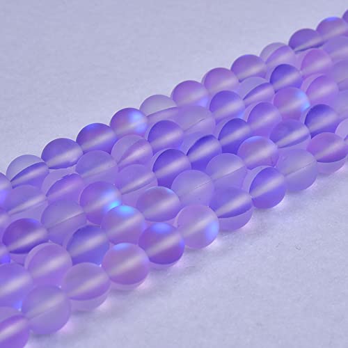 48PCS 8mm Natural Violet Purple Mystic Aura Quartz Gemstone Frosted Matte Titanium Round Loose Spacer Beads 15 inch Full Strand Crystal Healing Power Quartz - color: Violet Purple, size: 8mm