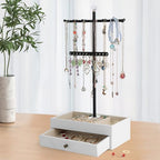 Meangood Jewelry Organizer Stand, 3-Tier Necklace Holder Jewelry Tree with Wooden Storage Drawer Box for Necklace Bracelet Earring Ring,White - color: Light White