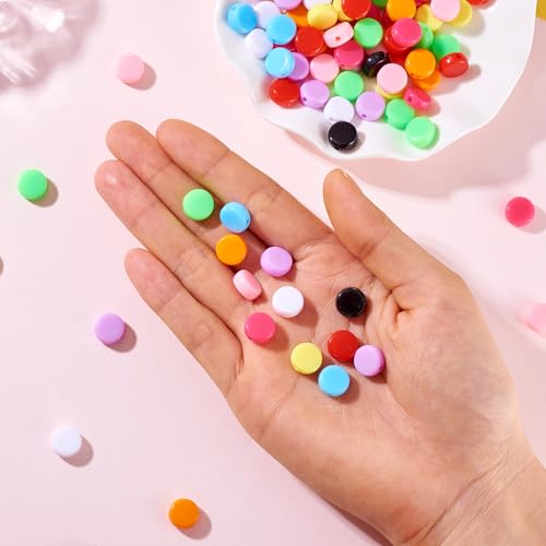 Craftdady 100Pcs 10mm Flat Round Acrylic Beads Colorful Opaque Disc Coin Loose Beads Flat Circle Slice Beads Candy Color Plastic Pastel Beads for DIY Necklace Bracelet Lanyard Jewelry Making