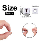 240pcs Opaque Acrylic Letter T Cube Beads White Plastic Alphabet Loose Spacer Square Beads 4-5mm for DIY Name Bracelet Necklace Jewelry Crafts Making Hole: 1.8mm - color: Letter T#White and Black