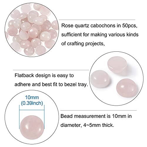 Fashewelry 50Pcs Natural Rose Quartz Cabochon Stone Half Round Beads 10mm Tiny Flat Back Gemstone Chakra Healing Crystal Cover Cabs for Jewelry Making - color: 3-Rose Quartz, size: 10x4~5mm