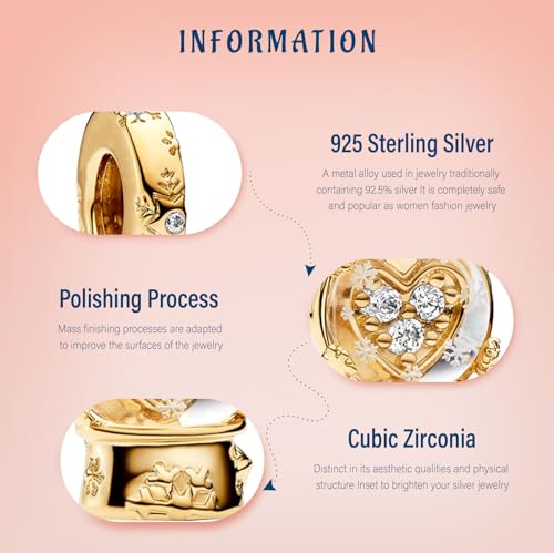 S925 Bead Dangle Charms for Bracelets Necklaces, Compatible with Pandora - style: Crystal Ball Charms 14K Gold Plated