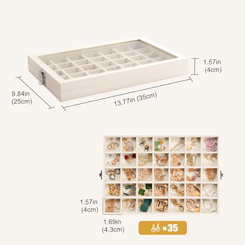 Lolalet Jewelry Organizer Tray with Lid, 35 Grids Velvet Earring Organizer Holder Storage Box for Drawer -Beige - style: 35 Grid