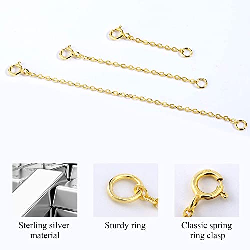 14K Gold Necklace Extender 925 Sterling Silver Chain Extension Necklace Bracelet Anklet Extender for Jewelry Making（1 2 3 inch） - color: A-14K Gold（1 2 3 inch）