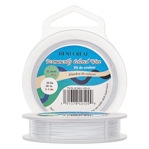 BENECREAT 98-Feet 0.02inch (0.5mm) 7-Strand White Bead String Wire Nylon Coated Stainless Steel Wire for Jewelry Necklace Bracelet Beading Craft Work - color: White, size: 0.5mm - 7 Strands