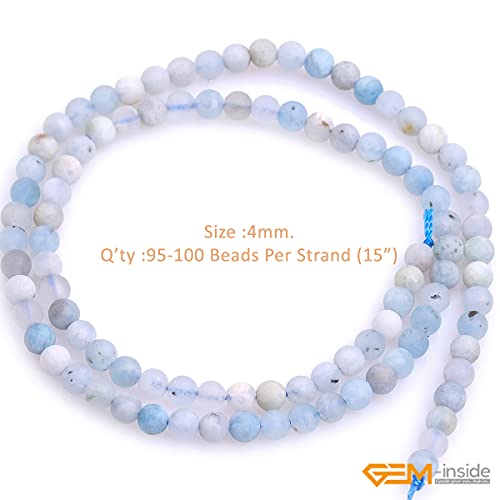 GEM-Inside Natural 4mm Aquamarine Quartz Gemstone Loose Beads Frosted Round A Grade Crystal Energy Stone Power for Jewelry Making 15" - color: Aquamarine, size: 4mm