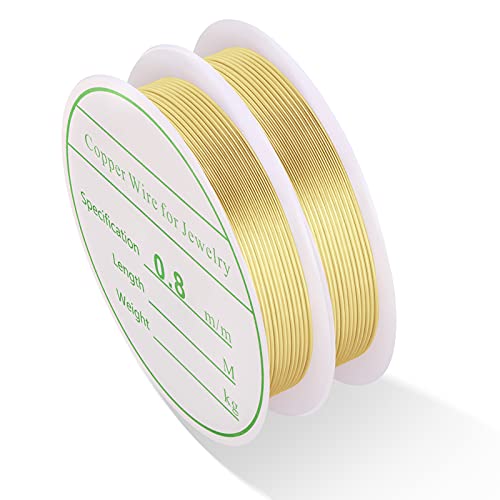 MIKIMIQI 2 Pack Jewelry Wire - 20 Gauge Tarnish Resistant Copper Beading Wire for Jewelry Making, 0.8mm X 3m Each (Gold)