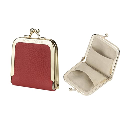 Royal Bagger Genuine Cow Leather Ultra-Slim Mini Jewelry Box, Ring & Necklace Storage, Slim Coin Purse with Kiss Lock for Women 3120 (Red) - color: Red