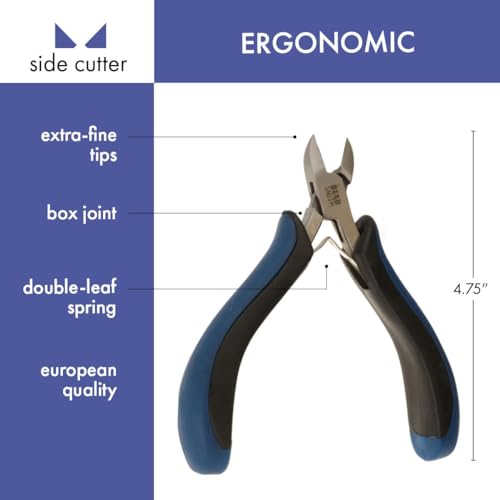 The Beadsmith Ergonomic Side Cutter Tool – 5 inches (127mm) – Comfortable Ergonomic Grip, Double-Leaf Springs & Polished Steel Head – Extra-Fine Tips Precision to Medium Level Work - style: Side Cutter