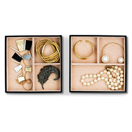 Glenor Co Jewelry Organizer Tray - Set of 2 - Stackable 6 Slots Jewelry Storage Trays - Display on Dresser or Drawer - Compatible with Other Trays - Black - size: Square - 3 Slot x 2