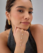 PAVOI 14K Gold Plated Hand Chains for Women - Adjustable Hand Chain Bracelet and Ring - Trendy Gold Handchain Bracelet Stack Summer Jewelry - Beads, Pearl, and Cubic Zirconia Body Jewelry - style: Pearl