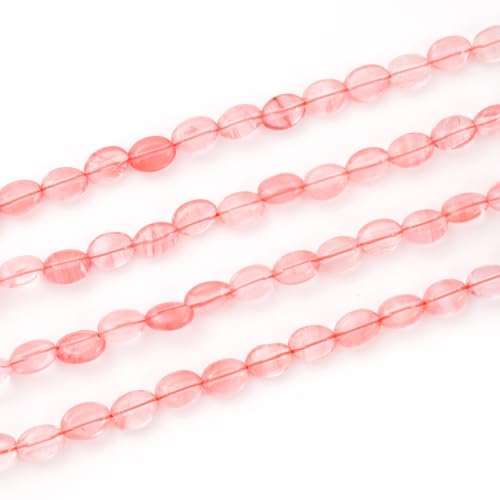 6×8mm Natural Red Watermelon Gemstone Loose Beads Flat Oval Healing Crystal Loose Stone Beads for Jewelry Necklace Bracelet Earring Craft - color: Red Watermelon