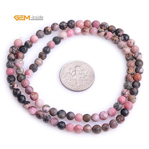 GEM-Inside 4mm Natural Stone Black Rhodonite Frosted Matte Unpolished Round Beads for Jewelry Making Strand 15 inch - color: Black Rhodonite, size: 4mm