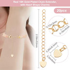 Beebeecraft 20Pcs Heart Necklace Extender 18K Gold Plated 53mm Extender Chain End Chains with Heart Chain Tabs for Jewelry Making Bracelet Findings - color: Gold-heart