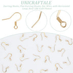 UNICRAFTALE 100Pcs Real 18K Gold Plated Earring Hooks Stainless Steel Ear Wire with Loops Earwire Hooks Fish Hooks Flat Earring Hooks with Coil for DIY Earring Jewelry Making - color: Gold, size: 15mm Long
