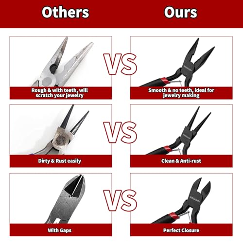 WISEUP 8-Piece Mini Pliers Set，Needle, Round, Flat, Long, Bent Nose, Diagonal, End Cutting & Linesman Pliers for Crafting, Electronics & Jewelry Making，with Pouch